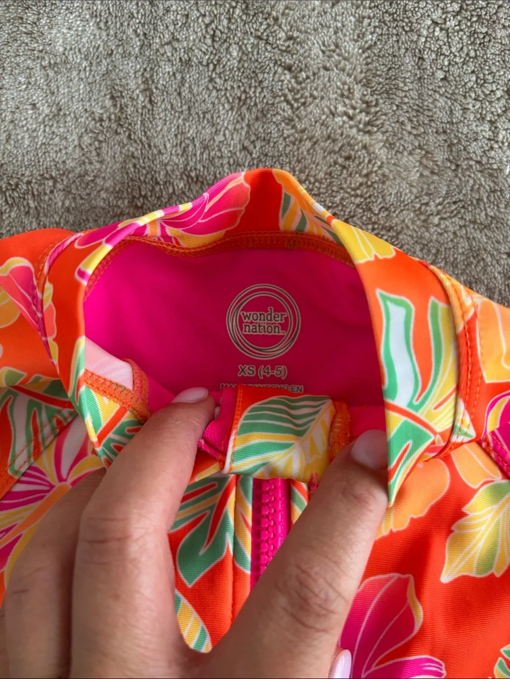 Kids Long-Sleeve Floral Rash Guard Swimsuit - Orange & Purple